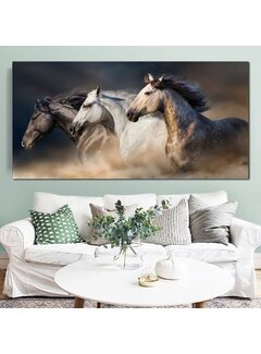 Allernieuwste.nl® Canvas Schilderij 3 Galopperende Paarden - 80 x 160 cm