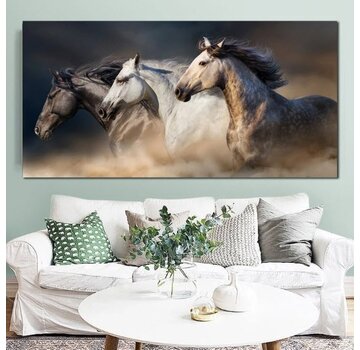 Allernieuwste.nl® Canvas Schilderij 3 Galopperende Paarden - 80 x 160 cm