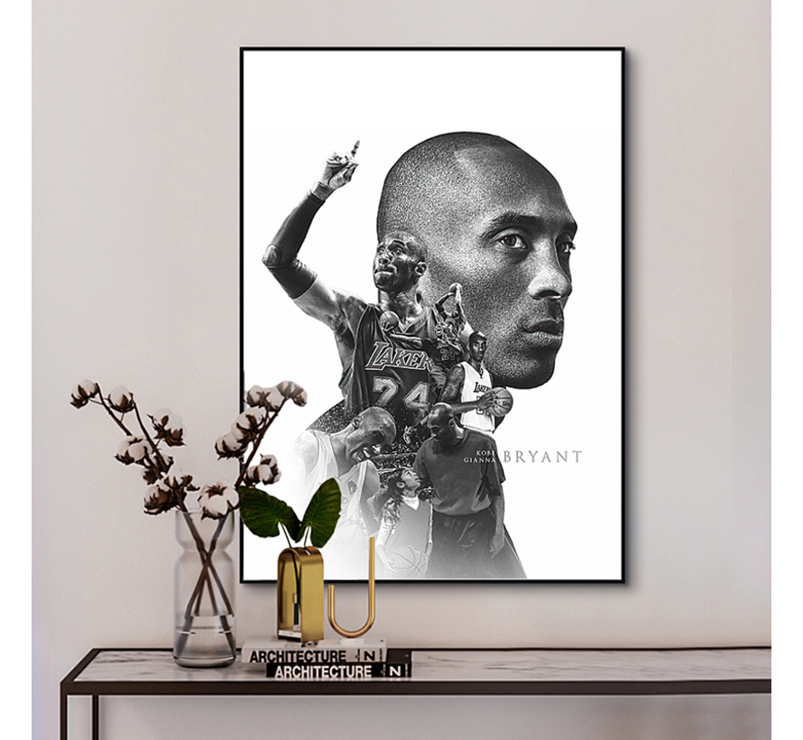 Allernieuwste.nl® Canvas Schilderij Kobe Bryant Tribute 2 - Kunst Poster - Basketbal Sport - zwart wit - 50 x 75 cm