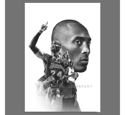 Allernieuwste.nl® Allernieuwste.nl® Canvas Schilderij Kobe Bryant Tribute 2 - Kunst Poster - Basketbal Sport - zwart wit - 50 x 75 cm