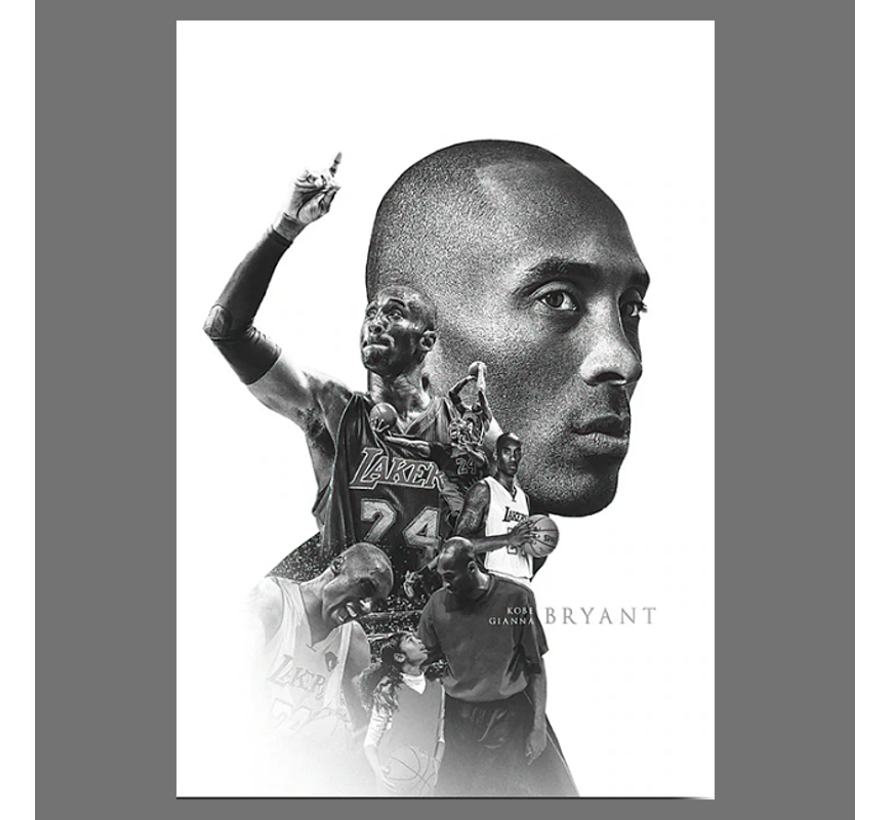Allernieuwste.nl® Canvas Schilderij Kobe Bryant Tribute 2 - Kunst Poster - Basketbal Sport - zwart wit - 50 x 75 cm