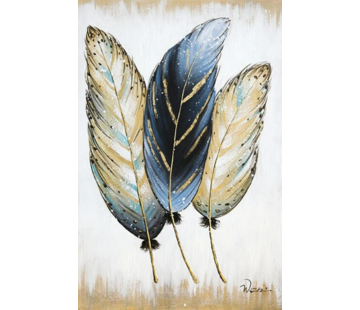 Allernieuwste.nl® Canvas Schilderij Abstract Gouden Veren - 60 x 90 cm