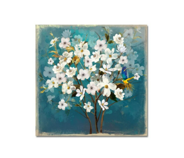 Allernieuwste.nl® Canvas Schilderij Bloemen Met Vogel - 40 x 40 cm