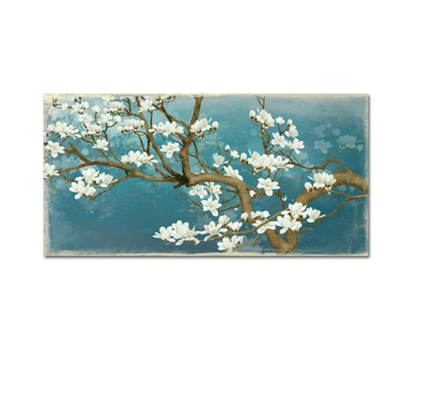 Allernieuwste.nl® Canvas Schilderij Prachtige Witte Bloemen 3 - Woonkamer - Kunst aan je  50 x 100 cm - kleur