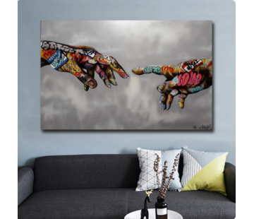 Allernieuwste.nl® Canvas Schilderij Graffiti Handen Vinger - 60 x 90 cm
