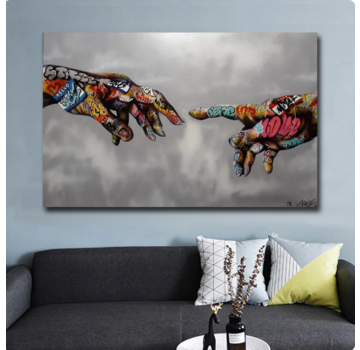 Allernieuwste.nl® Canvas Schilderij Graffiti Handen Vinger - 60 x 90 cm