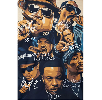 Allernieuwste.nl® Canvas Schilderij Hip Hop Legends - met handtekeningen  - 70 x 100 cm