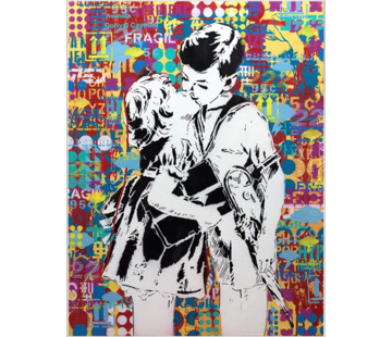 Allernieuwste.nl® Canvas Schilderij Banksy Graffiti Art Kussende Jongen En Meisje - 50 x 70 cm