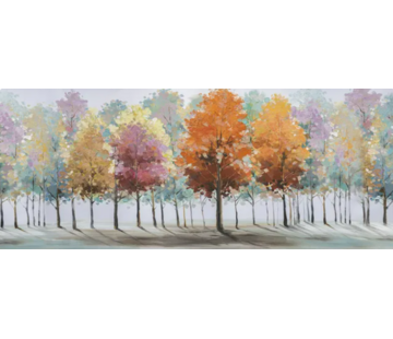 Allernieuwste.nl® Canvas Schilderij Abstracte Bomen met Kleurrijke Bladeren - 50 x 120 cm
