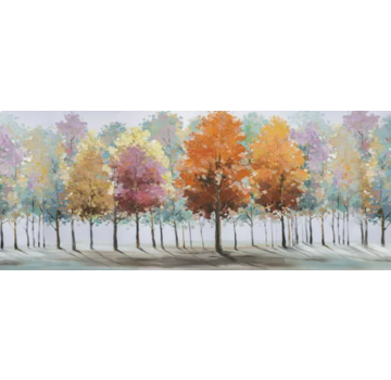 Allernieuwste.nl® Canvas Schilderij Abstracte Bomen met Kleurrijke Bladeren - 50 x 120 cm