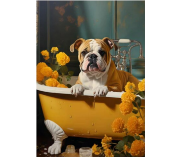 Allernieuwste.nl® Canvas Schilderij Grappige Hond in Badkuip - 50 x 70 cm