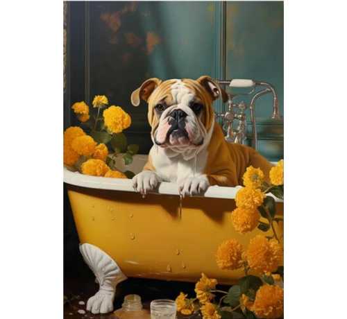 Allernieuwste.nl® Allernieuwste.nl® Canvas Schilderij Grappige Hond in Badkuip - Humor - Kunst aan je muur - Badkamer - 50 x 70 cm - kleur