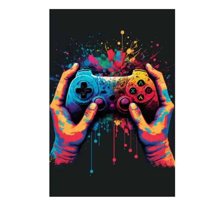 Allernieuwste.nl® Canvas Schilderij GAME CONSOLE Kleurexplosie - Voor Gamers Spelletjes Fanaten - Slaapkame - 50 x 70 cm - kleur