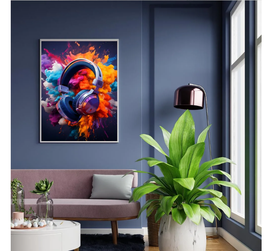 Allernieuwste.nl® Canvas Schilderij GAME HEADPHONE Kleurexplosie - Voor Gamers Spelletjes Fanaten - Slaapkamer - 50 x 70 cm - kleur