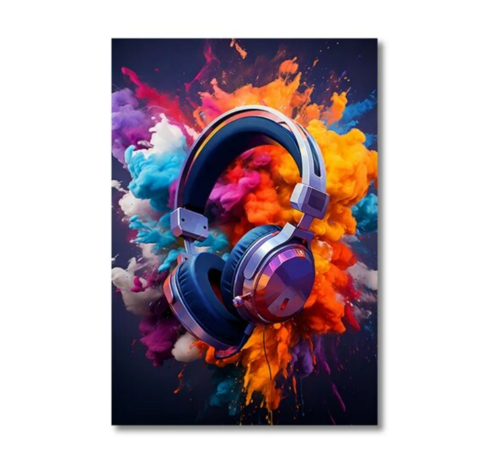 Allernieuwste.nl® Allernieuwste.nl® Canvas Schilderij GAME HEADPHONE Kleurexplosie - Voor Gamers Spelletjes Fanaten - Slaapkamer - 50 x 70 cm - kleur