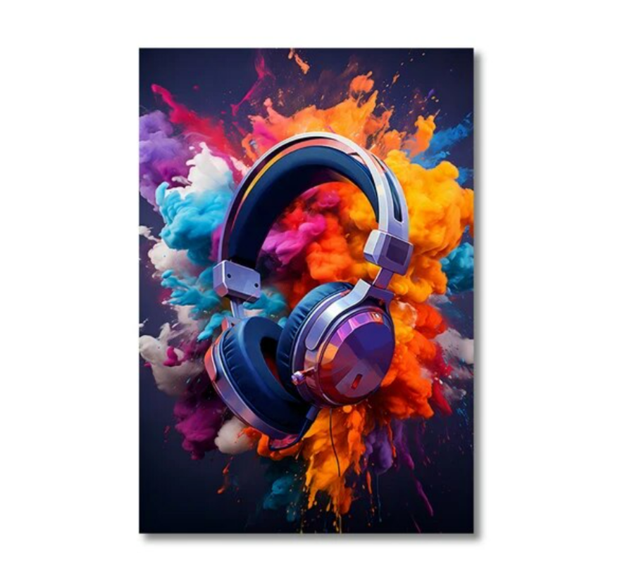 Allernieuwste.nl® Canvas Schilderij GAME HEADPHONE Kleurexplosie - Voor Gamers Spelletjes Fanaten - Slaapkamer - 50 x 70 cm - kleur