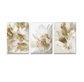Allernieuwste.nl® Canvas Schilderij 3-luik Botanische Witte Bloem - 3st 30 x 40 cm
