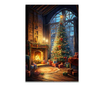 Allernieuwste.nl® Canvas Schilderij Kerstboom voor de Openhaard - 30 x 40 cm