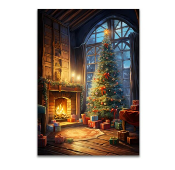 Allernieuwste.nl® Canvas Schilderij Kerstboom voor de Openhaard - 30 x 40 cm