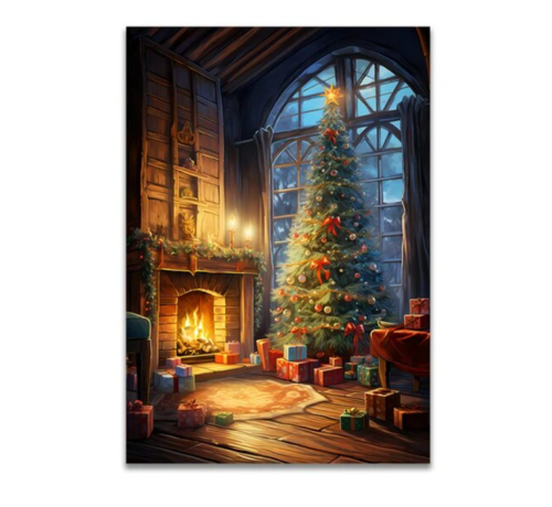 Allernieuwste.nl® Allernieuwste.nl® Canvas Schilderij Kerstboom voor de Openhaard - Kerstmis - Kerstdagen - 30 x 40 cm - kleur