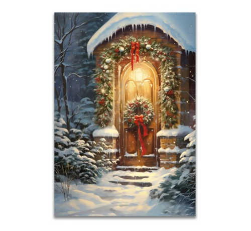 Allernieuwste.nl® Allernieuwste.nl® Canvas Schilderij Kerstkrans op de Deur - Kerstmis - Kerstdagen - 30 x 40 cm - kleur