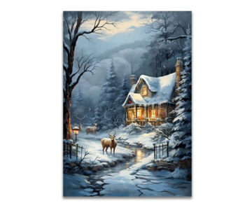 Allernieuwste.nl® Canvas Schilderij Sneeuw landschap met Rendieren - 30 x 40 cm