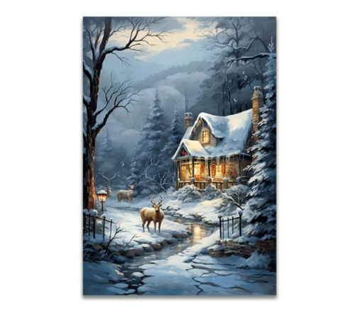 Allernieuwste.nl® Allernieuwste.nl® Canvas Schilderij Sneeuw landschap met Rendieren - Kerstmis - Kerstdagen - 30 x 40 cm - kleur