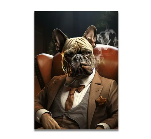 Allernieuwste.nl® Allernieuwste.nl® Canvas Schilderij Grote Baas de Franse Bulldog - Kantoor - Poster - 30 x 40 cm - kleur