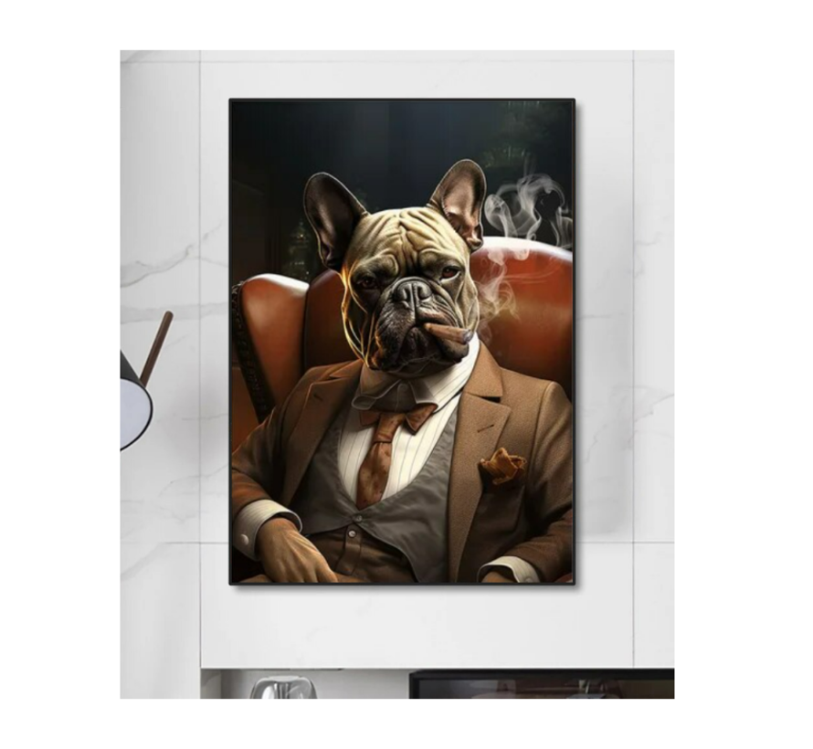 Allernieuwste.nl® Canvas Schilderij Grote Baas de Franse Bulldog - Kantoor - Poster - 30 x 40 cm - kleur