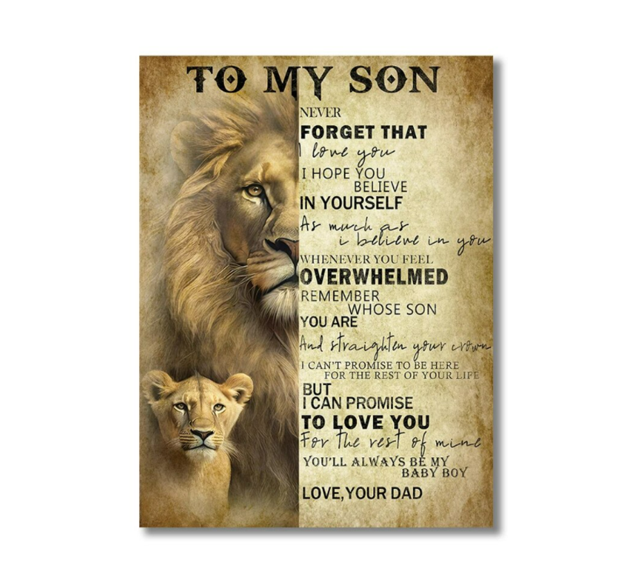 Allernieuwste.nl® Canvas Schilderij Leeuw ''To my Son'' - Motivatie - Poster - 30 x 40 cm - kleur