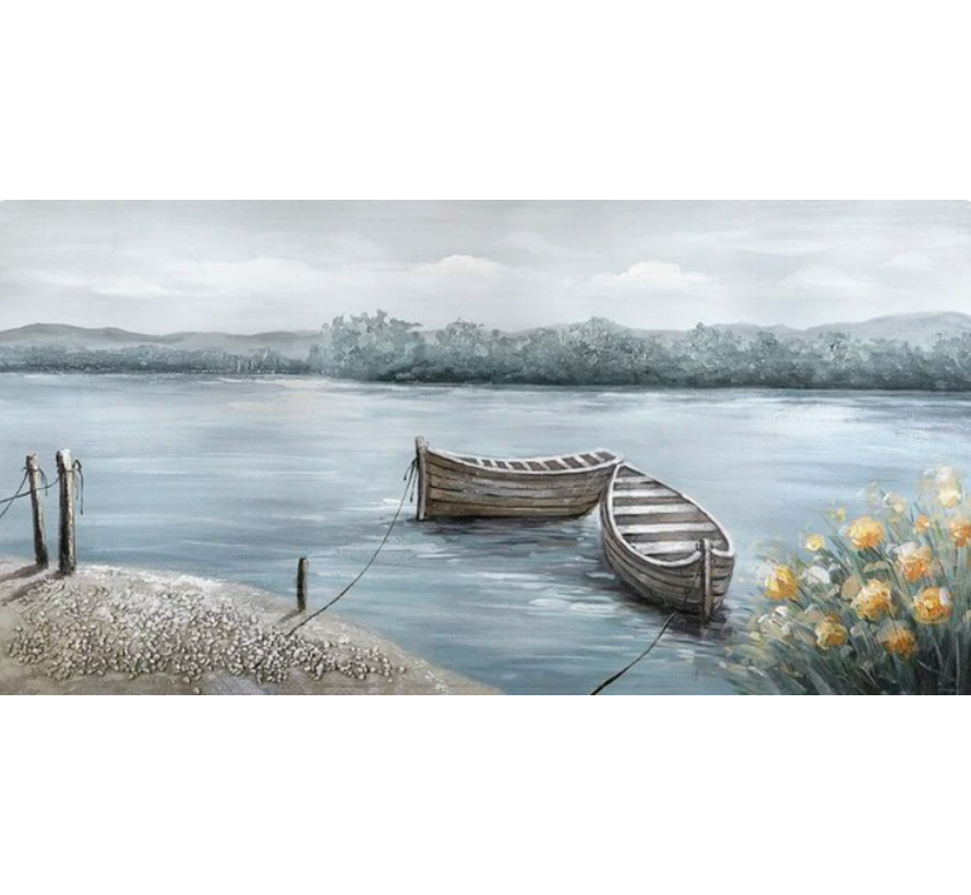 Allernieuwste.nl® Canvas Schilderij Abstract Zee Landschap 1 - Kunst aan je Muur - 50 x 100 cm - kleur