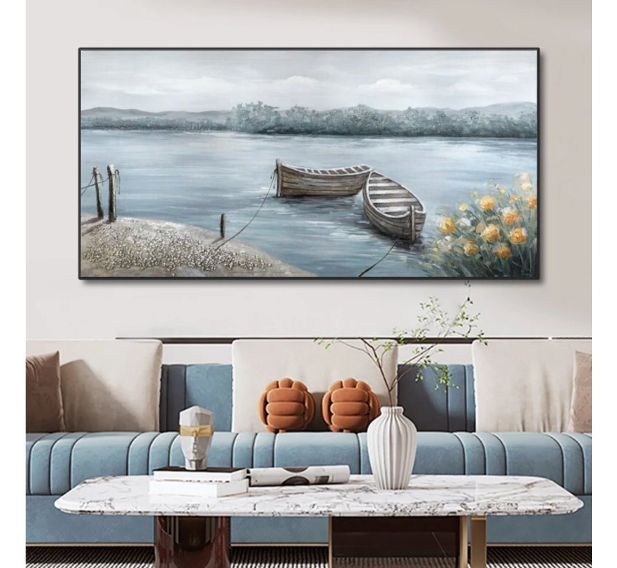 Allernieuwste.nl® Canvas Schilderij Abstract Zee Landschap 1 - Kunst aan je Muur - 50 x 100 cm - kleur