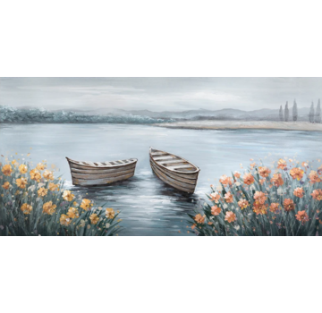 Allernieuwste.nl® Canvas Schilderij Abstract Zee Landschap 2 - 50 x 100 cm