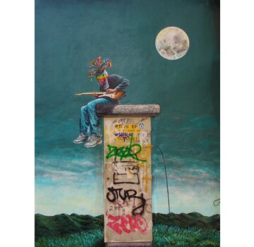 Allernieuwste.nl® Canvas Schilderij Graffiti Man in Maanlicht - 60 x 80 cm