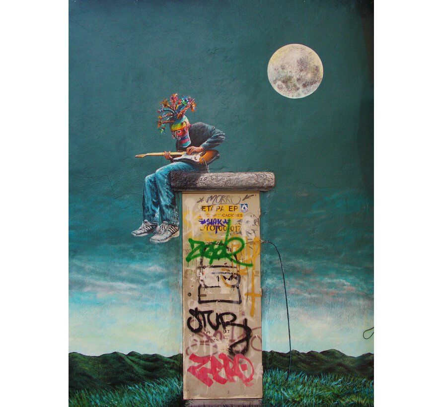Allernieuwste.nl® Canvas Schilderij Graffiti Man in Maanlicht - Graffiti - Modern - 60 x 80 cm - kleur