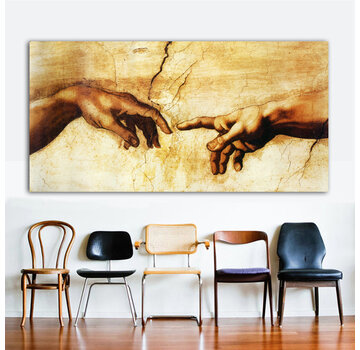 Allernieuwste.nl® Canvas Schilderij Michelangelo De Schepping van Adam - 50 x 100 cm