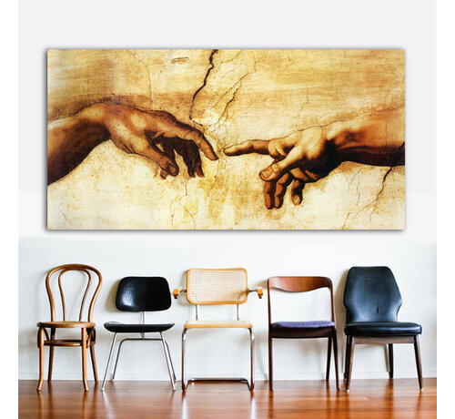 Allernieuwste.nl® Allernieuwste.nl® Canvas Schilderij Michelangelo De Schepping van Adam - Handen - Kunst aan je muur - 50 x 100 cm - kleur