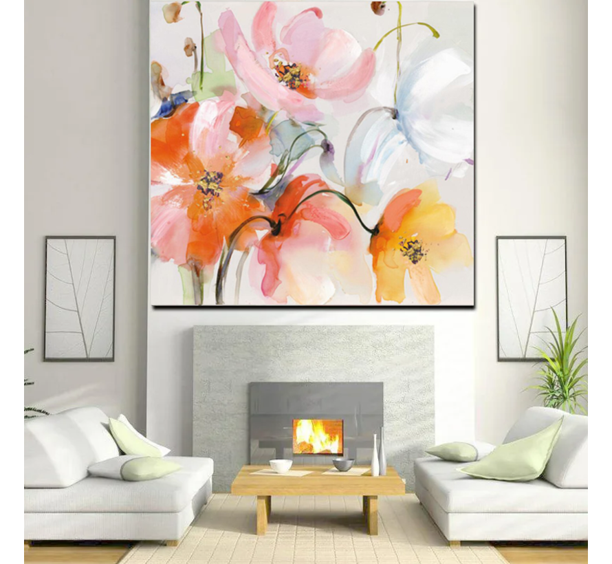 Allernieuwste.nl® Canvas Schilderij Minimalistische Bloemen 1 - Kunst aan je muur - woonkamer - 50 x 50 - kleur