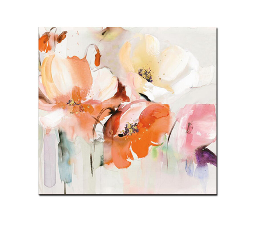 Allernieuwste.nl® Canvas Schilderij Minimalistische Bloemen 2 - Kunst aan je muur - woonkamer - 50 x 50 - kleur