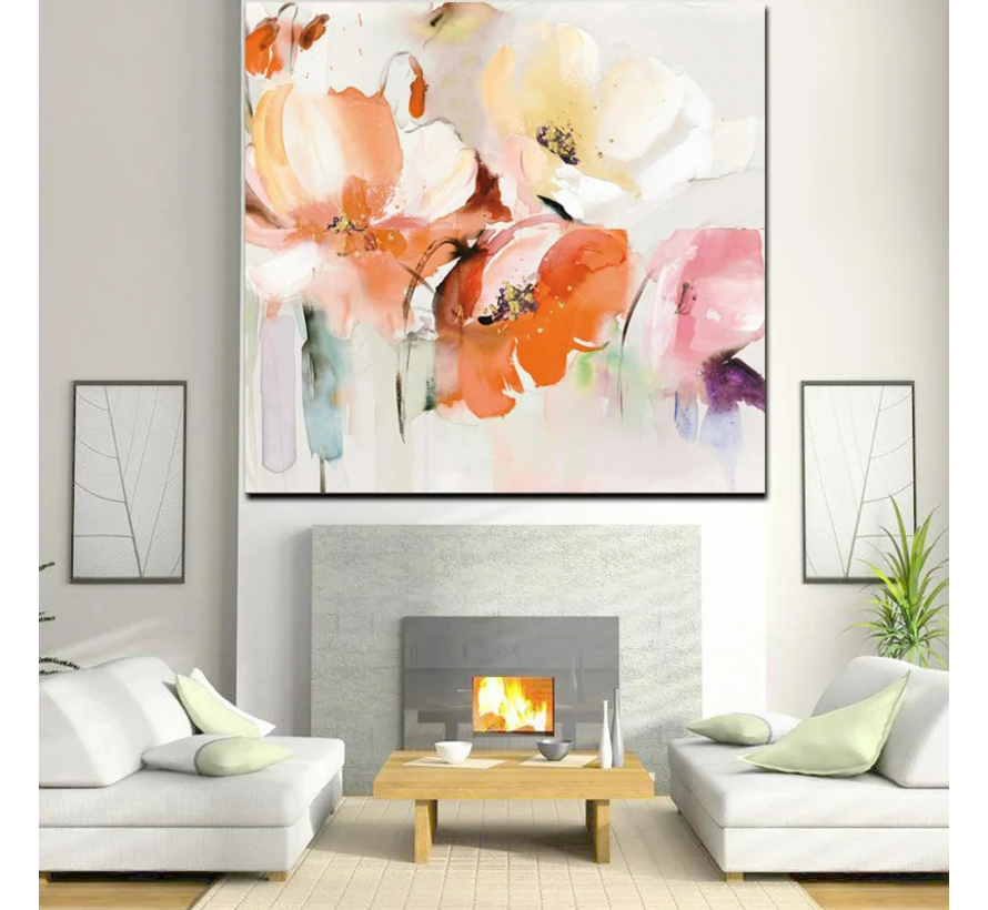 Allernieuwste.nl® Canvas Schilderij Minimalistische Bloemen 2 - Kunst aan je muur - woonkamer - 50 x 50 - kleur