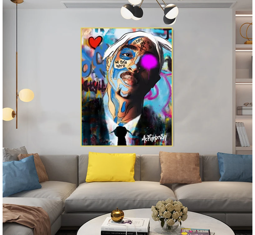 Allernieuwste.nl® Canvas Schilderij Tupac Shakur All Eyes on Me - 2Pac - Rapper - 50 x 70 cm - kleur