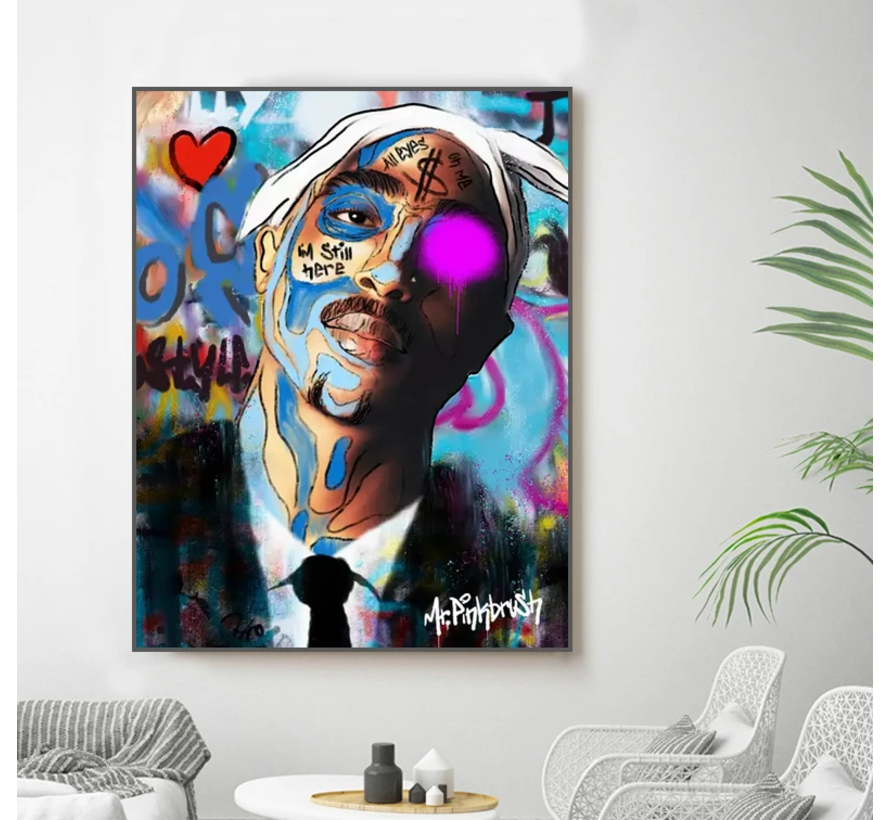 Allernieuwste.nl® Canvas Schilderij Tupac Shakur All Eyes on Me - 2Pac - Rapper - 50 x 70 cm - kleur