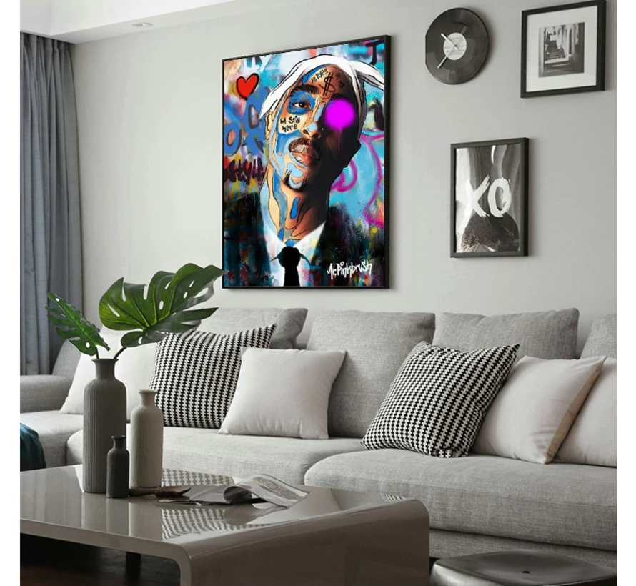 Allernieuwste.nl® Canvas Schilderij Tupac Shakur All Eyes on Me - 2Pac - Rapper - 50 x 70 cm - kleur