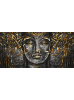 Allernieuwste.nl® Canvas Schilderij Elegante Zwart-Gouden Buddha - 50 x 100 cm