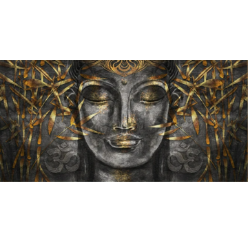 Allernieuwste.nl® Canvas Schilderij Elegante Zwart-Gouden Buddha - 50 x 100 cm