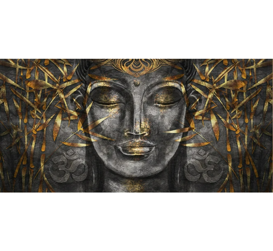 Allernieuwste.nl® Canvas Schilderij Elegante Zwart-Gouden Buddha - Kunst aan je muur - 50 x 100 cm - Zwart/Goud