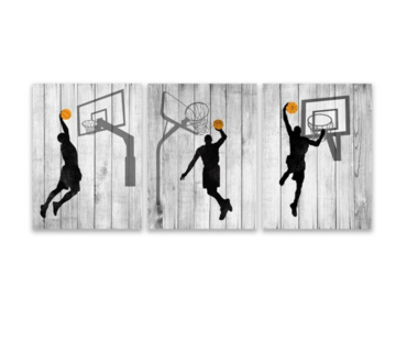 Allernieuwste.nl® Canvas Schilderij 3-luik Basketbal Slam Dunk - 3st 50 x 70 cm