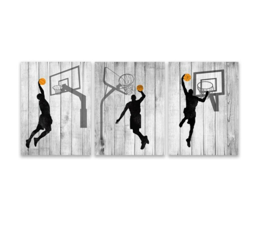 Allernieuwste.nl® Allernieuwste.nl® Canvas Schilderij 3-luik Basketbal Slam Dunk - Sportief - Woonkamer - 3st 50 x 70 cm Zwart/Wit