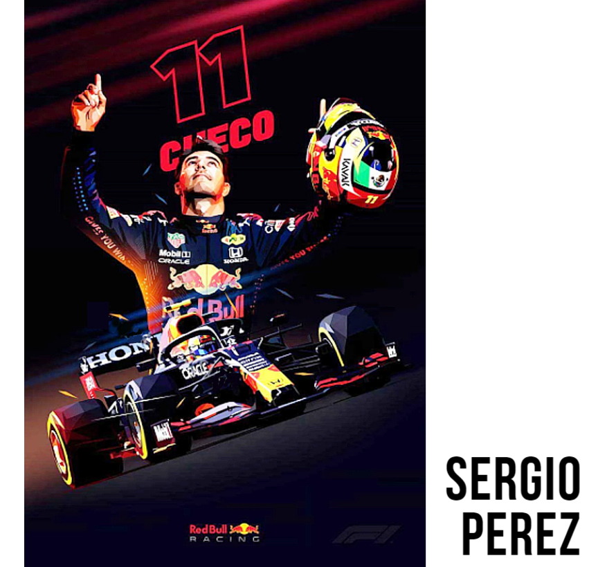 Canvas Schilderij Sergio "Checo" Pérez F1 Coureur Formule 1 Red Bull Racing - kleur - 50 x 70 cm