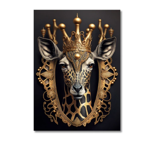 Allernieuwste.nl® Allernieuwste.nl® Canvas Schilderij Gouden Giraffe Koning - Modern - Kunst aan je muur - 50 x 70 cm - Zwart/Goud